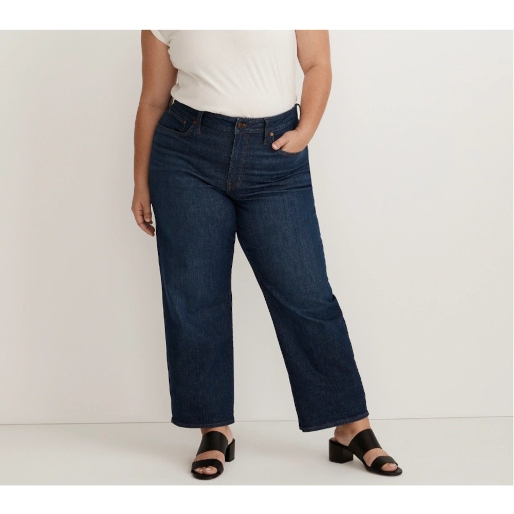 Madewell Perfect Vintage Wide Leg Crop Jeans Dark Indigo High Rise Sz 28W